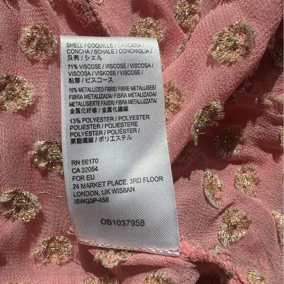 FREE PEOPLE SOPHIA TIERED SLIP DRESS OPEN BACK PINK GOLD POLKA DOTS XS - Picture 7 of 7